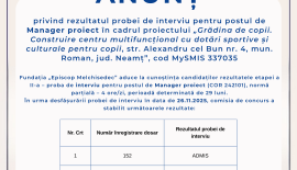 Rezultatul probei de interviu – Manager proiect (26.11.2025)